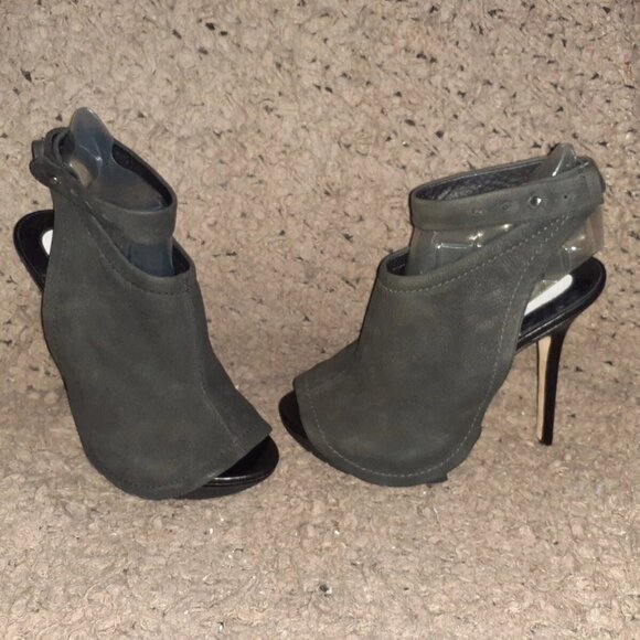 CAMILLA SKOVGAARD-Charcoal Nubuck Flap/Black Leather Stiletto-Ankle Wrap-Sz37-NM - Picture 1 of 7